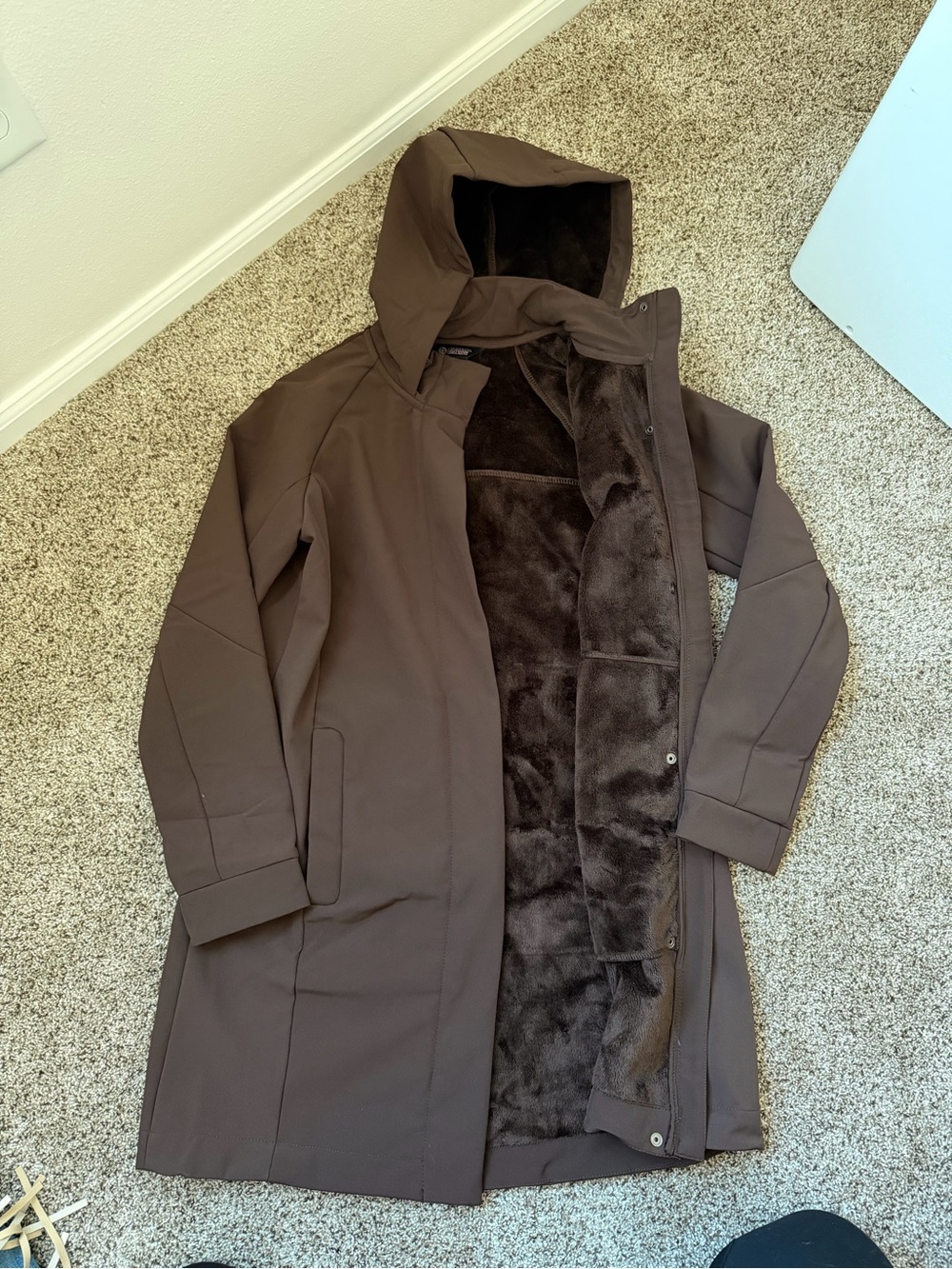 Mondetta Hooded Long Trench Coat in Brown